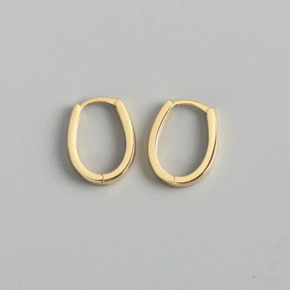 925 Sterling Silver Oval Hoop Earrings Gold - Picture 1 of 4